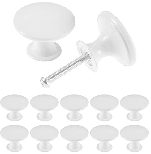 TsunNee 12PCS Vintage Cabinet Knobs, Chic Drawer Knobs, Antique Kitchen Cupboard Handles, 30mm Round Furniture Door Knobs, White