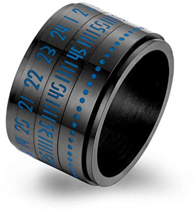 KnSam Edelstahl Herren Verlobungsring, Morse-Code Ziffern Herrenringe Band Ringe Leuchtend Drehbar für Männer, Schwarz, Gr.57 (18.1)