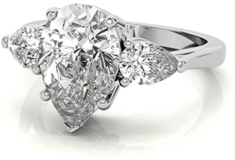 BEBEWO 3 cttw EchtGold Hochzeitsringe für Damen, 9/14/18 Kt Drei Steine Tropfen Ring Moissanit Verlobungsringe für Sie