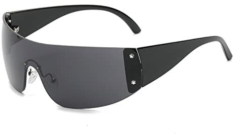 YAMEIZE Trendy Y2K Wraparound Sonnenbrille für - Damen Herren Rimless Oversized Wrap Around Eyewear UV400 Schutz Personalisierte Sport Shade Outdoor