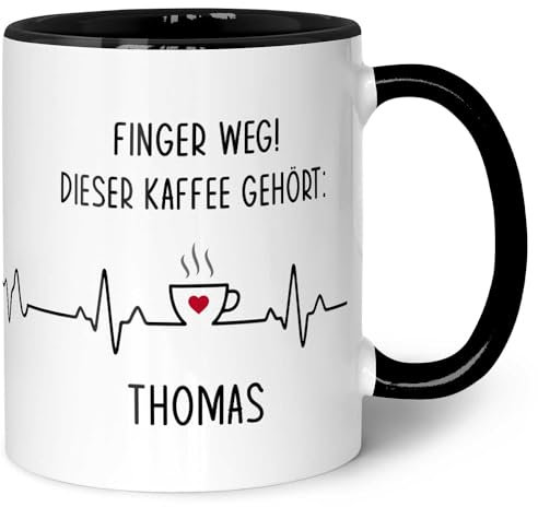 Taza impresa con texto en alemán Finger Weg! Personalizado con nombre Regalos divertidos para compañeros de trabajo en la oficina Regalo para él y él Apto para lavavajillas Color negro y