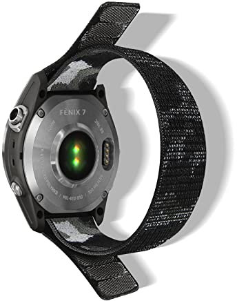 RoYiio Cinturino Nylon per Garmin Enduro 3 /Fēnix 8 47mm 51mm /Epix Series/Quatix Series/Marq Series, Comodo Traspirante, Adesivi magici, Nylon Cinturini per QuickFit 26mm - Mimetico Grigio