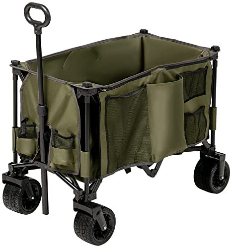 Outsunny Folding Garden Trolley, Cargo Traile on Wheels, Collapsible Camping Trolley, Outdoor Utility Wagon with Steel Frame and Oxford Fabric, Green