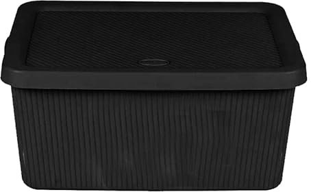 Plastic Storage Box with Lid and Handle Rectangular Storage Boxes Utility Box Rib Box Multi Use For Shelf Organisation Home, Bathroom (Small - 7L, Black)