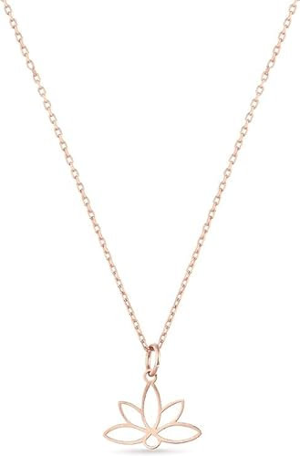 Einzelstück® Halskette mit Lotus Anhänger I 925 Sterling Silber, rosévergoldet I Zirkonia Steine I Antiallergen & Nickelfrei Silberkette (Lotus Halskette Rosegold)