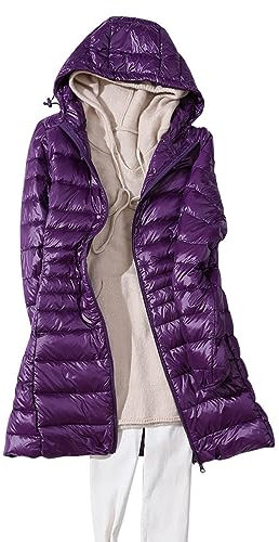 ORANDESIGNE Piumino Leggero Donna con Cappuccio Puffer Jacket Leggeri Giacca Cappotto Lungo Giubbino Down Jacket Piumino Leggero Caldo Giacche Trapuntato Slim Piumini Invernale B Viola 3XL