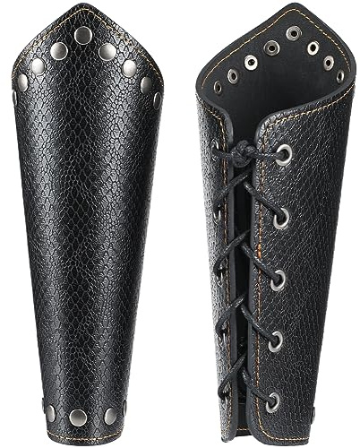 GORGECRAFT 2Stk Lederhandschuh-Armband Mittelalterliche Bogenschießen-Armschienen Vintage-Niete Schwarze Schlangenleder-Maserung PU-Leder Armpanzer-Manschette Für Halloween Outdoor-Rollenspiele
