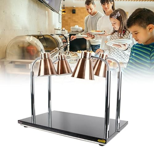 CYTBEK Four Head Food Heating Lamp, Vertical Buffet Warming Table Lamp, Fast Heating Food Warmer, Stainless Steel Table Top Commercial with Glass Shield, for Restaurant Kitchen Buffet Warmer Table