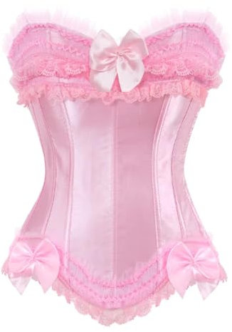 Corset bustier à fermeture éclair pour femme gothique satiné à lacets Corset de mariée, 070 Rose, S