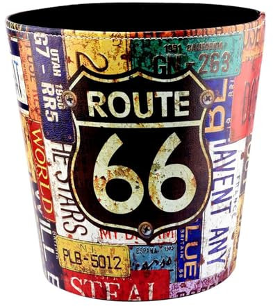 keivmlvt 10 Liter Mülleimer aus Leder - Hochwertiger PU-Leder Papierkorb für Büro und Kinderzimmer - Handwerklich gefertigter Mülleimer ohne Deckel (route 66)