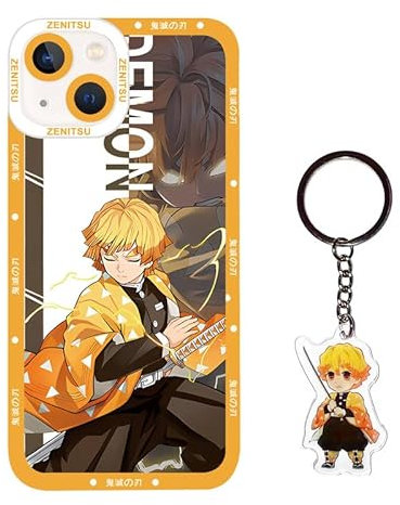 ALcoRy Anime Phone Case Compatible with iPhone 7/8/SE 2nd/SE 3rd, Cute Zenitsu Cartoon Case with Kawaii Keychain，Soft TPU Protective Cover for Girls Boys Kids (7, Zen)