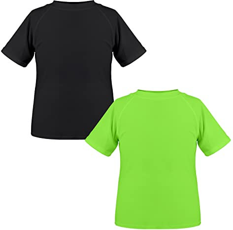 TIZAX 2 Pièces T Shirt Anti UV pour Enfant Garçon Maillot de Bain Manche Courte Enfant UPF 50+ Rashguard Séchage Rapide Noir+Vert 13-14 Ans