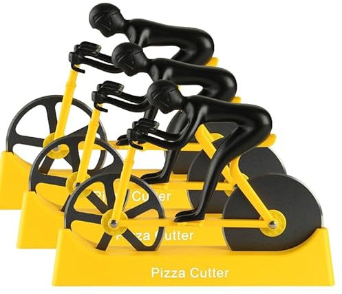 Roulette à pizza créative en forme de vélo – 3 couteaux à pizza en acier inoxydable, parfaits pour les gâteaux, les accessoires de cuisine, les outils de cuisson – Élégant et fonctionnel (jaune)