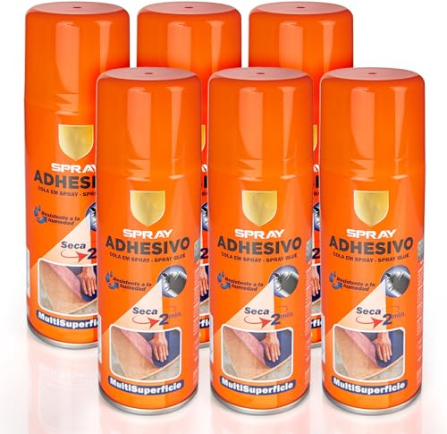 Spray Adhesivo Multisuperficie 200ml - Pegamento en Spray Multiuso Seca en 2 minuto, Resistente a la Humedad (Pack 6)