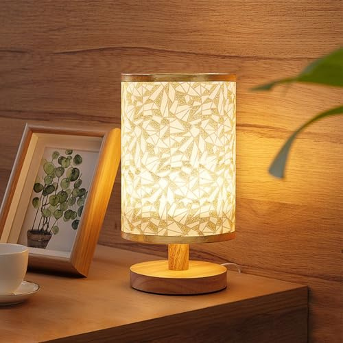 ACAREY Tischlampe Nachttischlampe Holz, Tischlampe Vintage, Kleine Tischleuchte, Retro Landhaus, Lampenschirm Aus Leinen, Für Deko Schlafzimmer, Wohnzimmer, Geschenk, Beige, Geschenke Für Frauen (B)