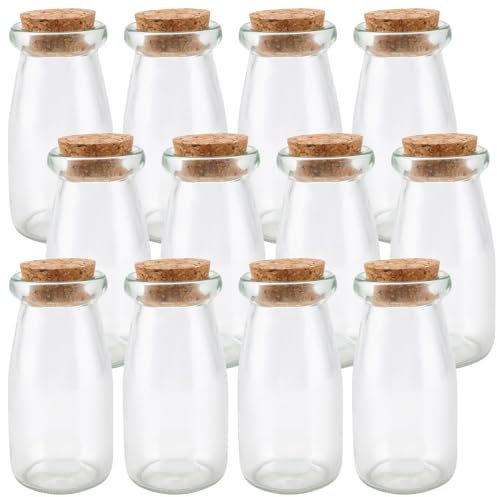UNGFEI 12 PCS 100ml Glass Favor Jars with Cork Lids, Small Yogurt Pudding Glass Jars for Food Storage DIY Craft