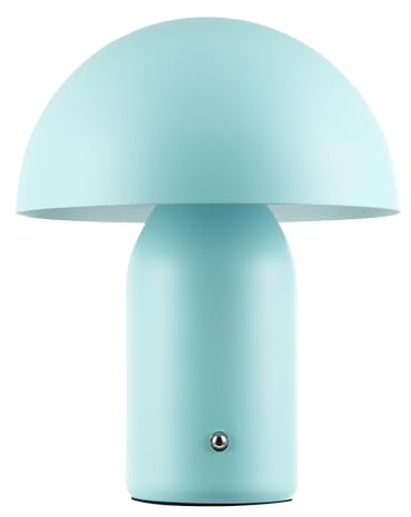 Happy Homewares Modern Rechargeable Mushroom Table Lamp in Mat Duck Egg - USB-C Cable Included | 3-Step Touch Dimmer | 3600mAh Power | 3w 3000k LED