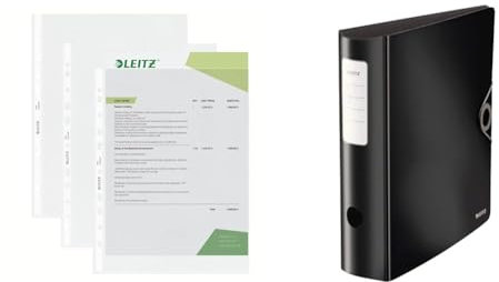 Leitz Standard Prospekthüllen-Set, 100 Stück, A4 Format & Qualitäts-Ordner 180° Active Solid, A4, Breit