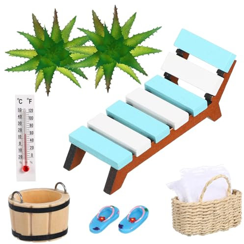 IWOWHERO 1 Set Miniatur Deko Sauna Mikro Strand Stil Ornament Mikro Landschaftszubehör Mini Liegestuhl Mini Strandzubehör Strand Mikro Landschaft Miniatur Mini Stranddekoration