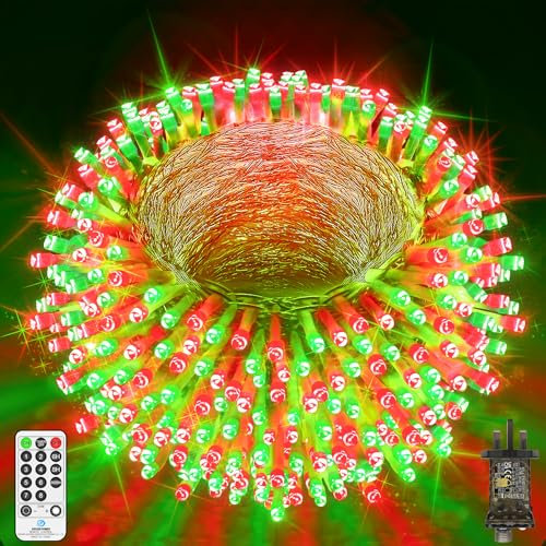 JXLEDAYY 403 FT 1000 LED String Lights Outdoor Fairy Lights Plug in Super Long Christmas Lights with Remote Timer 8 Modes for Xmas Tree Yard Outside Garden House Party Wedding Decoration-Red+Green