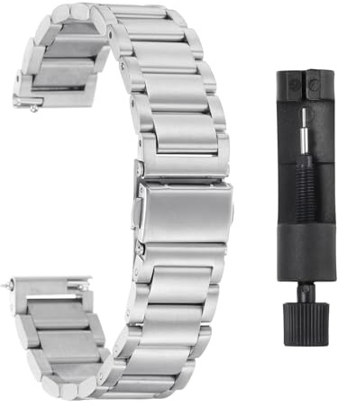 QUARKZMAN Edelstahl Uhrenarmbänder 16mm, Silberton | Metall Schnellverschluss Uhrenarmband Solid Stahlkette Streifen Uhrenarmband Ersatz mit Adapter für Smartwatch Herren Damen