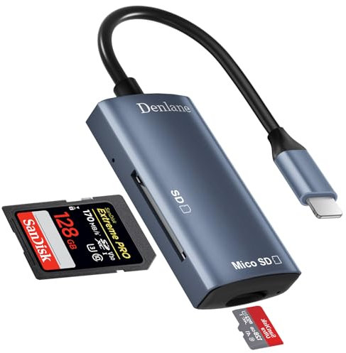 Lightning SD Card Reader for iPhone iPad, 2-In-1 Dual Slot Aluminium Memory SD Card Reader for Micro SD/SD/UHS-I Cards, Camera Card Reader Converter for iPhone 14/13/12/11/8/7/6/Plus/Pro/Max