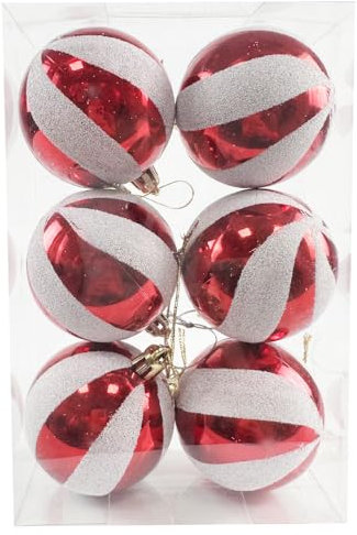 6 Pieces 6CM Christmas Baubles for Christmas Tree Decorations Christmas Baubles Xmas Hanging Ornaments Shatterproof Baubles for Christmas Tree, Red and White