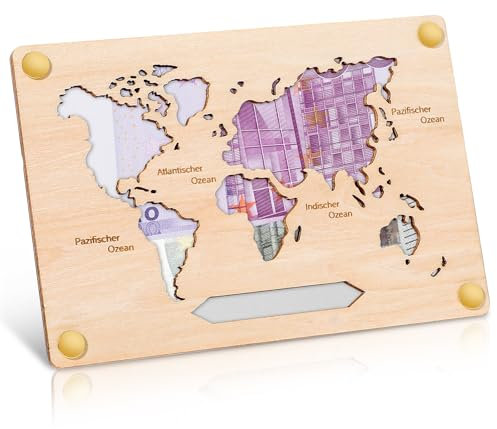 AOZUO Personalisiert Weltkarte Geldgeschenke Holz, Geschenk Geldgeschenk Hochzeit Kreatives Geldgeschenke Geburtstag Geldgeschenke Reise Coole Geldgeschenke Verpackung für Männer Frauen