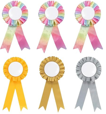6 Stück Rosetten für Gewinner Turnierschleifen Turnierschleife Pferd Fun & Vibrant Hobby Horse Rosettes für Steckenpferd Zubehör Sportveranstaltungen Talentshows (Gelb grau braun Regenbogenfarben)