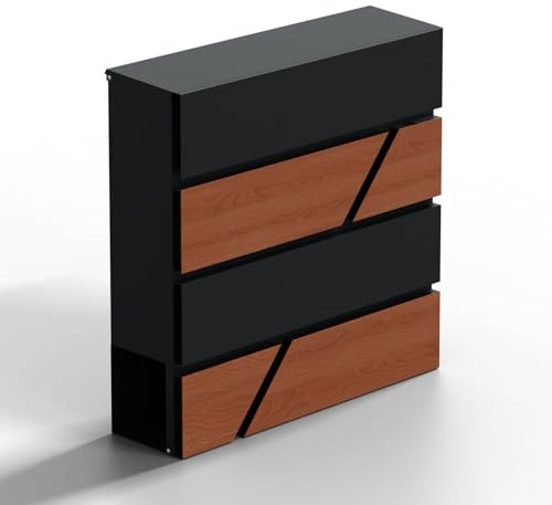 Briefkasten | Edelstahl Anthrazit Eiche | 37x11x37cm | Sicherheitsschloss | Zeitungsrolle | Robust | Wetterfest