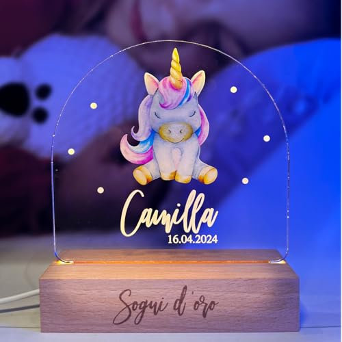 Pixel® Lampada personalizzata con nome luce notturna per bambini bambina neonato con animali Idea regalo nascita bimbo bimba battesimo compleanno Regalo Natale per neonati Personalizzato (Unicorno)