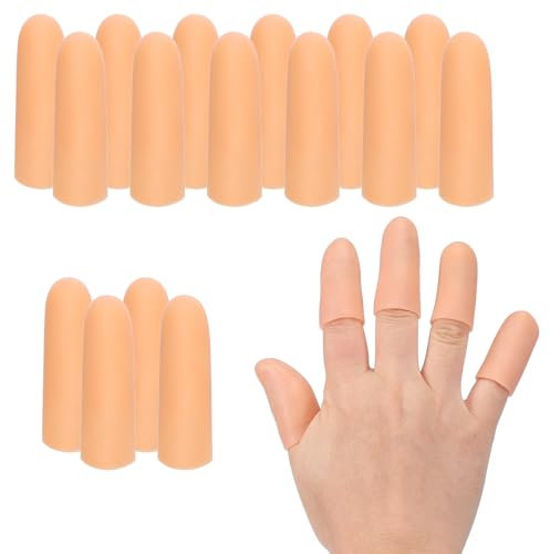 PATIKIL Finger Sleeve Protectors, 16pcs Silicone Finger Cots Cover Cap Thumb Guard Gel Finger Protection for Repair, Sports, 2x0.6 Skin Color
