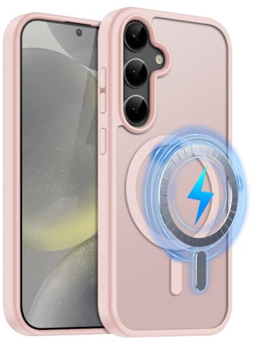 MOBESV Cover Magnetica per Samsung Galaxy S24 6,2 Pollici, Custodia Compatibile con MagSafe, Cover Traslucida Opaca Posteriore Sottile Antiurto, Rosa