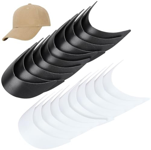 BENECREAT 20Pcs 2 Colors Baseball Cap Visor Insert, Black & White Ball Cap Form Shaper Plastic Hat Brim Baseball Hat Shaper Bump Cap Insert for Craft Sewing Caps Supplies Making