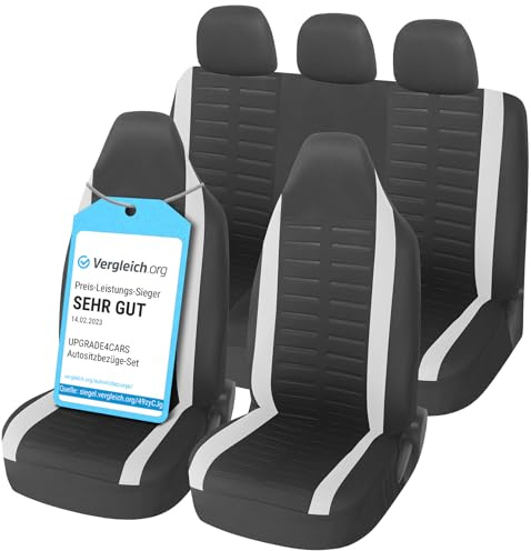 Upgrade4cars Autositzbezüge Set Pilotensitze Komplett Weiß Universal | Autoschonbezüge mit integrierter Kopfstütze | passend für die meisten Fahrzeuge | für Sommer & Winter