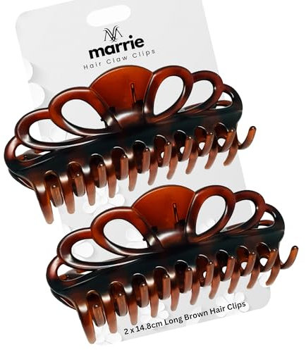 Marrie Pinces à cheveux extra larges pour femme - Épais - Longs et bouclés - Antidérapantes - Grandes mâchoires - Accessoires de coiffure française - 14 cm de long