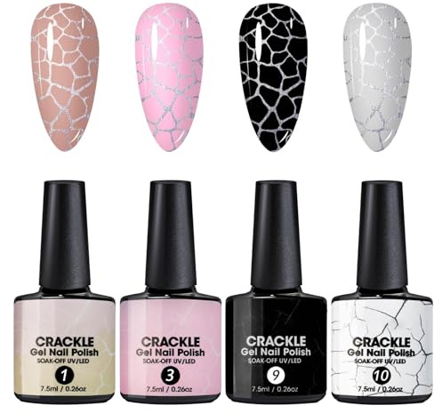 4PC Crackle Gel Nagellack Set, Cracked Nagellack Stilvoller Crackle Gel Nail Polish Nails Art Kit Für Den Professionellen, Salon, Heimgebrauch, Langanhaltend Und Einfach Aufzutragen