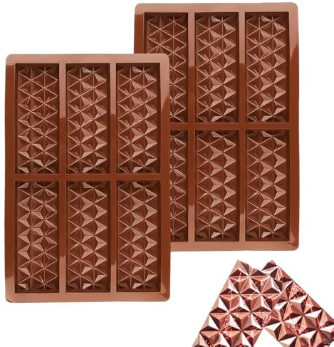 2 Pcs 6 Cavity Silicone DIY Chocolate Bar Mould Non-Stick Baking Tray | Large Rectangle Energy Bar Maker, Reusable Mold for Protein, Cacao Bars, Cakes, Candies – Easy Release & Dishwasher Safe