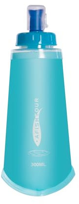 AFISHTOUR Borraccia pieghevole con filtro, leggera, 300 ml, per trail running, escursionismo, viaggi, ciclismo e pesca, senza BPA, colore: blu trasparente