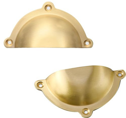 Schrankgriffe Gold Vintage, 2 Stück Möbelgriffe Massive Messing | Gebürstet, Küchengriffe Lochabstand: 60/70mm Schublade Türgriffe Küche Griffe für Küchenschränke Schubladengriffe Gold 70mm/2.8in