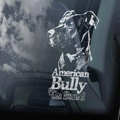 Madcolitote American Bully on Board Auto-Fensteraufkleber, Vorsicht vor dem Hund, Bullterrier, Vinyl, gestanzt, lustiger Stoßstangen-Aufkleber, Geschenk für Hunde und Haustiere