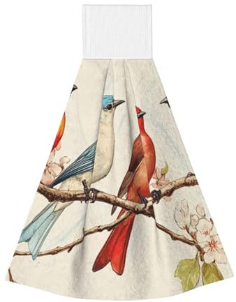 DFJMASFKOL Panno multiuso in pile di corallo con paesaggi naturali e uccelli colorati in stile vintage primaverile, per bagno, ufficio