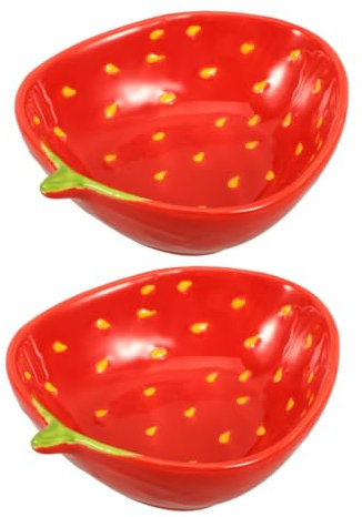 OUNONA 2 Pièces Plats aux fraises comptoir décor VAISSELLE assiettes bol en céramique fraise assiette de fruits en céramique assiette de diner récipient en forme de fraise rouge