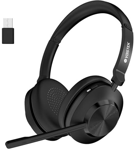 Voistek Cuffie Bluetooth Wireless con Microfono a Cancellazione del Rumore, Dongle USB per PC, Design Leggero e 45 Ore di Autonomia con Pulsante, Compatibile con Windows, Mac, iOS, iPadOS, Android