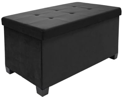 HomeHarmony® Velvet Folding Storage Ottoman Bench Cube Footrest with Legs/Feet Quick and easy to Assemble (Black, Large)