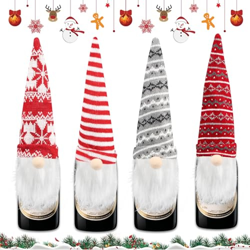 4 Stücke Flaschenverpackung Weihnachten, Flaschendeko Weihnachten, Weinflaschen Verpackung W-eihnachten Flaschen Deko für Familien-Weihnachtstisch-Weinflaschendekoration