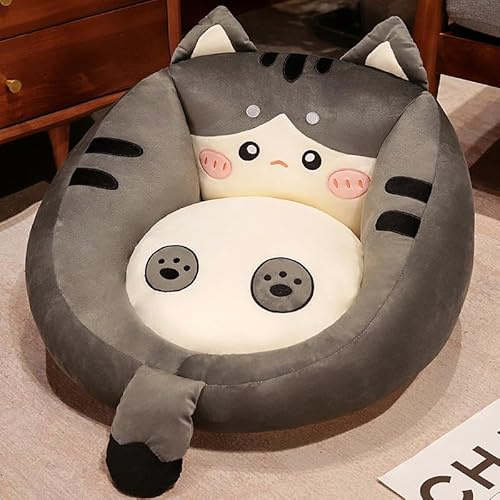 DSAoTeng Sitzkissen in Tierform – Kawaii-Cartoon-Katzen-Bodenkissen mit Rückenlehne, Plüsch-Tatami-Pouf, weich, rutschfest, waschbar, Stuhlpolster für Gaming, Büro, Schlafzimmer, Wohnzimmer, Balkon