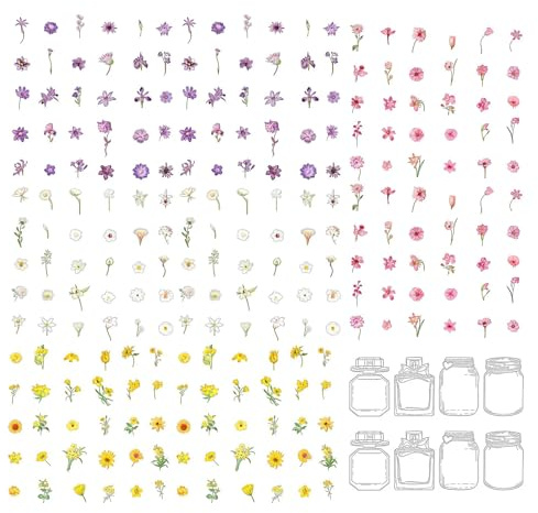 124 Pcs Flower Stickers for Scrapbooking, Natural Flowers Scrapbook Sticker Transparent Floral Stickers Set for Scrapbook Supplies,Craft, Card, Laptop