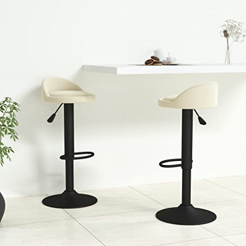 Hoopleep Barhocker 2er Set, Creme Samt, Höhenverstellbar, 360° Drehbar, Modern Design Küchen Tresenhocker mit Rückenlehne, Robuster Stahlfuß für Theke & Bar Insel