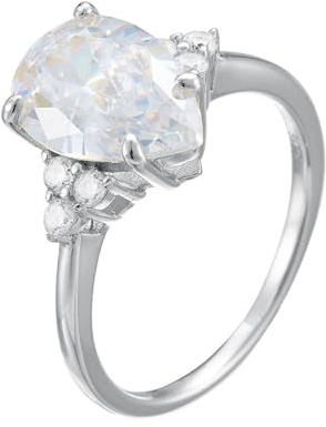 Ayoiow Birnenform Brilliant Verlobungsringe für Damen mit 4.5ct Moissanit, Weißgold Ring 9 Karat für Sie, 9 Karat Weißgold Größe 54 (17.2)
